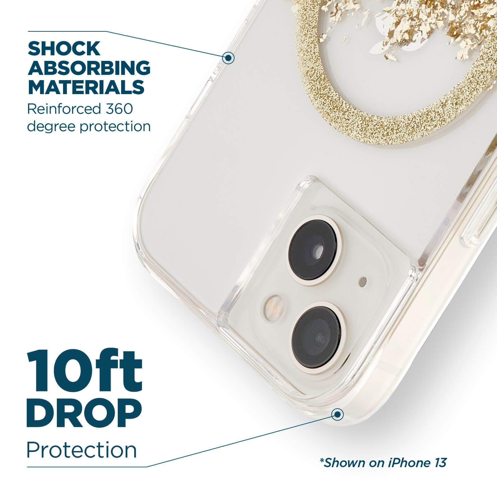 Shock absorbing materials reinforced 360 degree protection. 10ft drop protection. shown on iPhone 13. color::Karat Marble