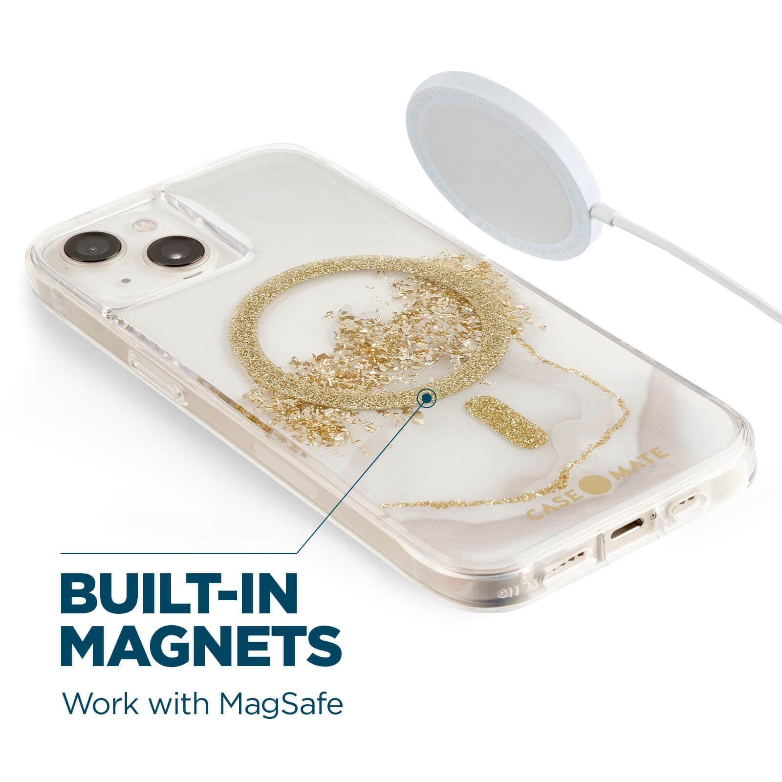 Built-in magnets work with MagSafe. color::Karat Marble