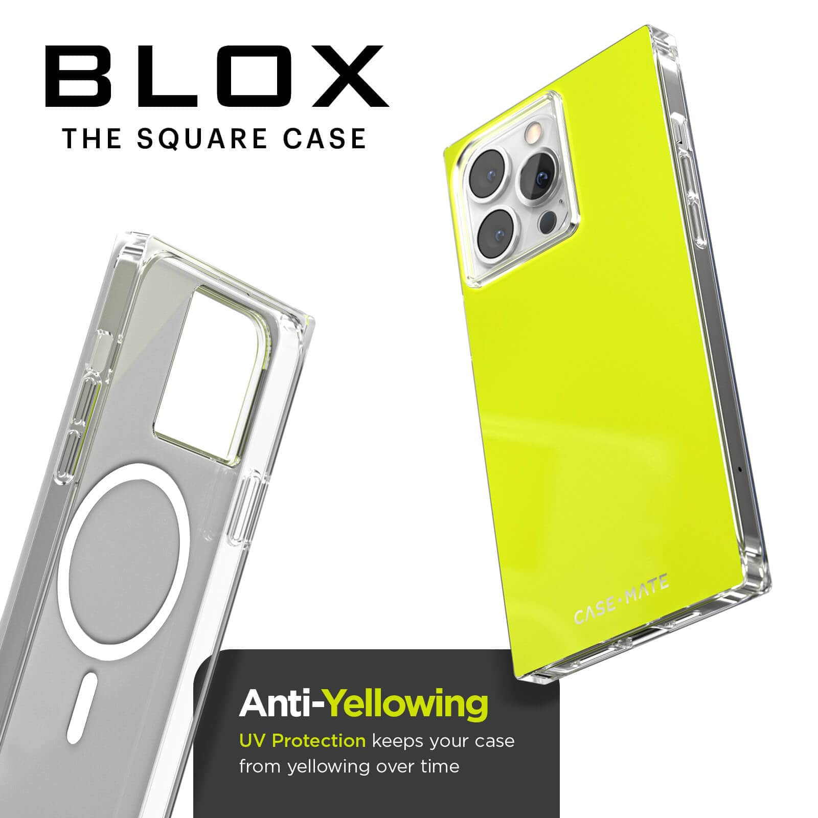 BLOX the Square Case. Anti-yellowing UV protection keeps your case from yellowing over time. color::Neon Yellow
