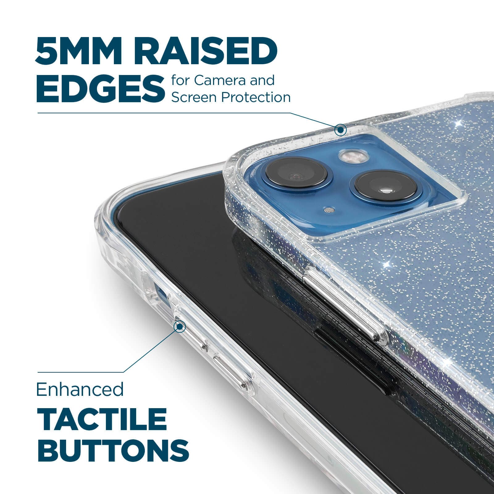 5mm raised edges for camera and screen protection. Enhanced tactile buttons. color::Clear