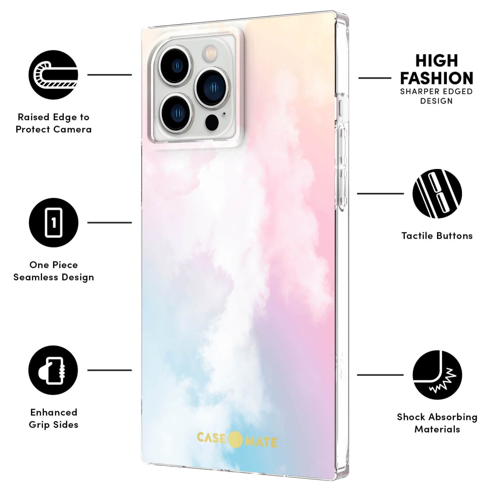 FEATURES: RAISED EDGE TO PROTECT CAMERA, ONE PIECE SEAMLESS DESIGN, ENHANCED GRIP SIDES, HIGH FASHION SHARPR EDGED DESIGN, TACTILE BUTTONS, SHOCK ABSORBING MATERIALS. COLOR::CLOUD 9
