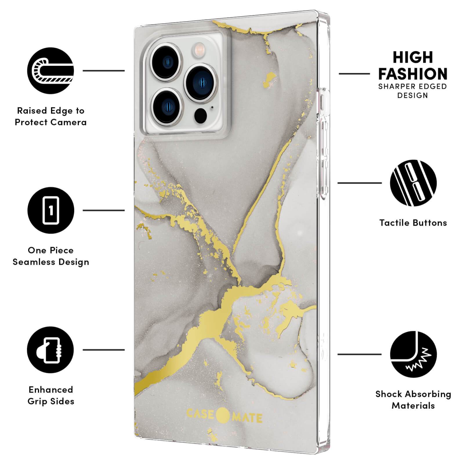 FEATURES: RAISED EDGE TO PROTECT CAMERA, ONE PIECE SEAMLESS DESIGN, ENHANCED GRIP SIDES, HIGH FASHION SHARPR EDGED DESIGN, TACTILE BUTTONS, SHOCK ABSORBING MATERIALS. COLOR::FOG MARBLE