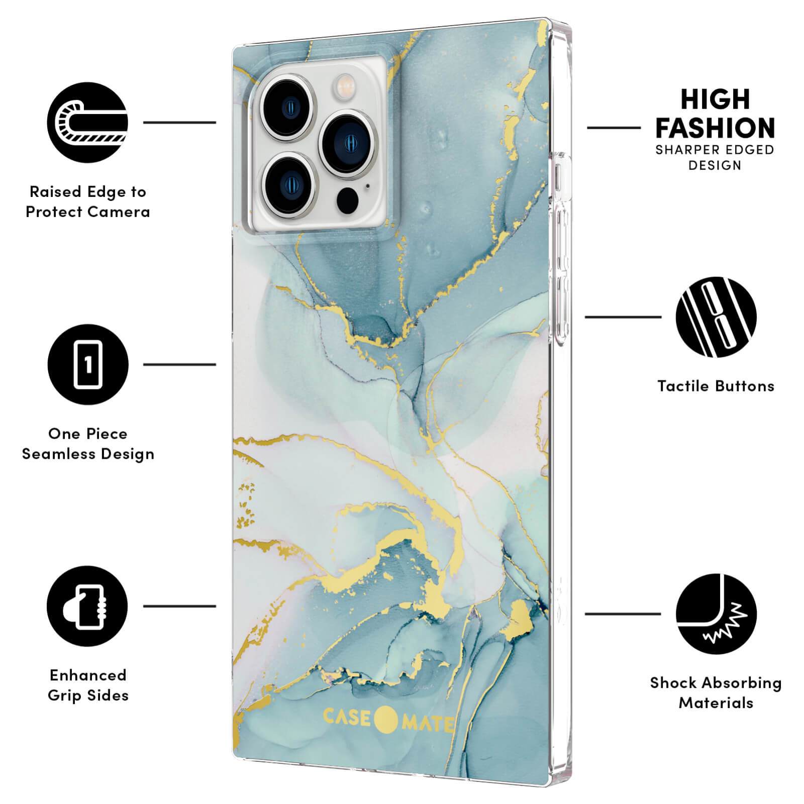 FEATURES: RAISED EDGE TO PROTECT CAMERA, ONE PIECE SEAMLESS DESIGN, ENHANCED GRIP SIDES, HIGH FASHION SHARPR EDGED DESIGN, TACTILE BUTTONS, SHOCK ABSORBING MATERIALS. COLOR::GLACIER MARBLE