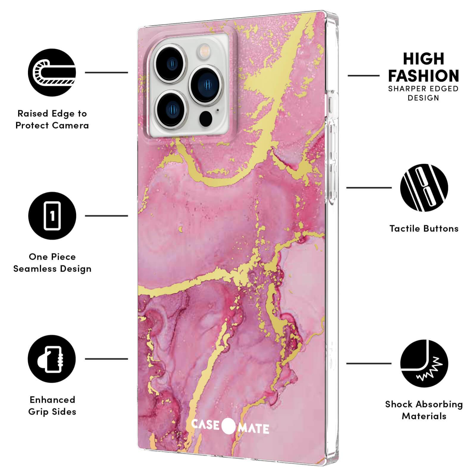 FEATURES: RAISED EDGE TO PROTECT CAMERA, ONE PIECE SEAMLESS DESIGN, ENHANCED GRIP SIDES, HIGH FASHION SHARPR EDGED DESIGN, TACTILE BUTTONS, SHOCK ABSORBING MATERIALS. COLOR::MAGENTA MARBLE