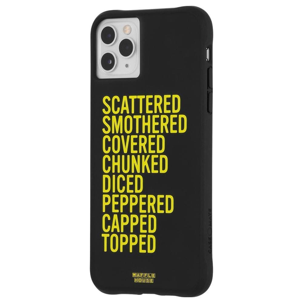 Waffle house case with yellow writing. color::Hashbrowns Black