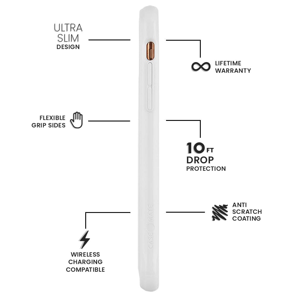 Features Ultra Slim Design, Flexible Grip Sides, Wireless Charging Compatible, Lifetime Warranty, 10 ft Drop Protection, Anti Scratch Coating. color::Winter White