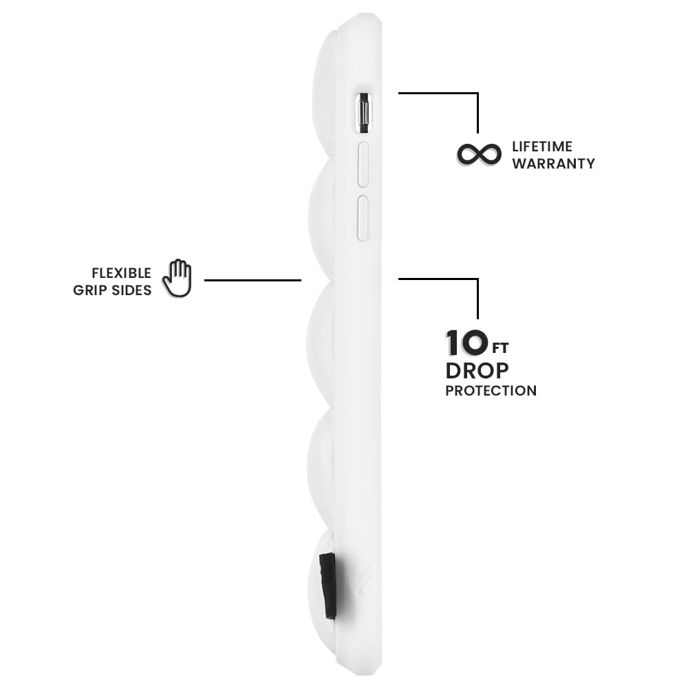 Features Flexible Grip Sides, Lifetime Warranty, 10ft drop protection. color::White Puffer