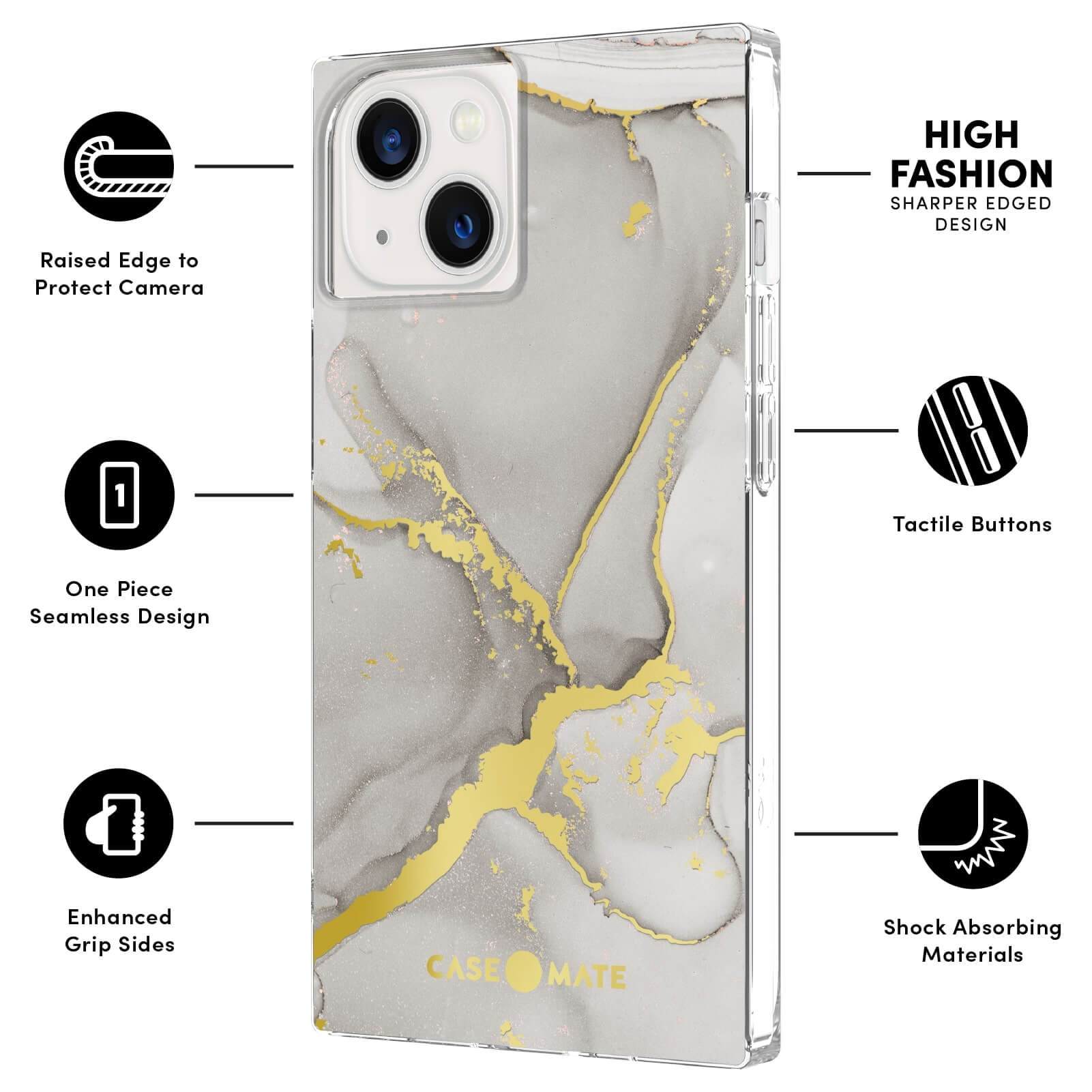 FEATURES: RAISED EDGE TO PROTECT CAMERA, ONE PIECE SEAMLESS DESIGN, ENHANCED GRIP SIDES, HIGH FASHION SHARPER DESIGN, TACTILE BUTTONS, SHOCK ABSORBING MATERIALS. COLOR::FOG MARBLE