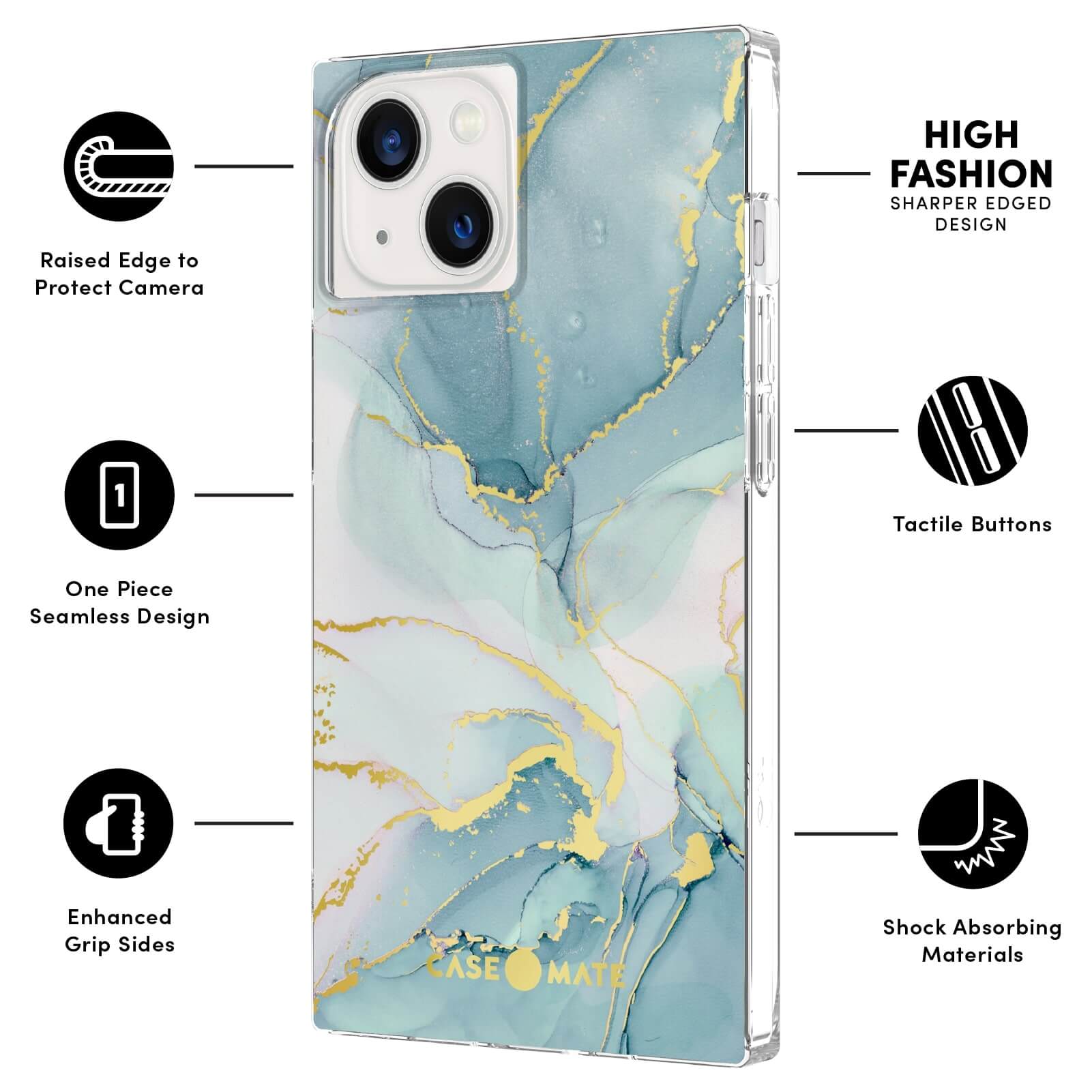 FEATURES: RAISED EDGE TO PROTECT CAMERA, ONE PIECE SEAMLESS DESIGN, ENHANCED GRIP SIDES, HIGH FASHION SHARPER EDGED DESIGN, TACTILE BUTTONS, SHOCK ABSORBING MATERIALS. COLOR::GLACIER MARBLE