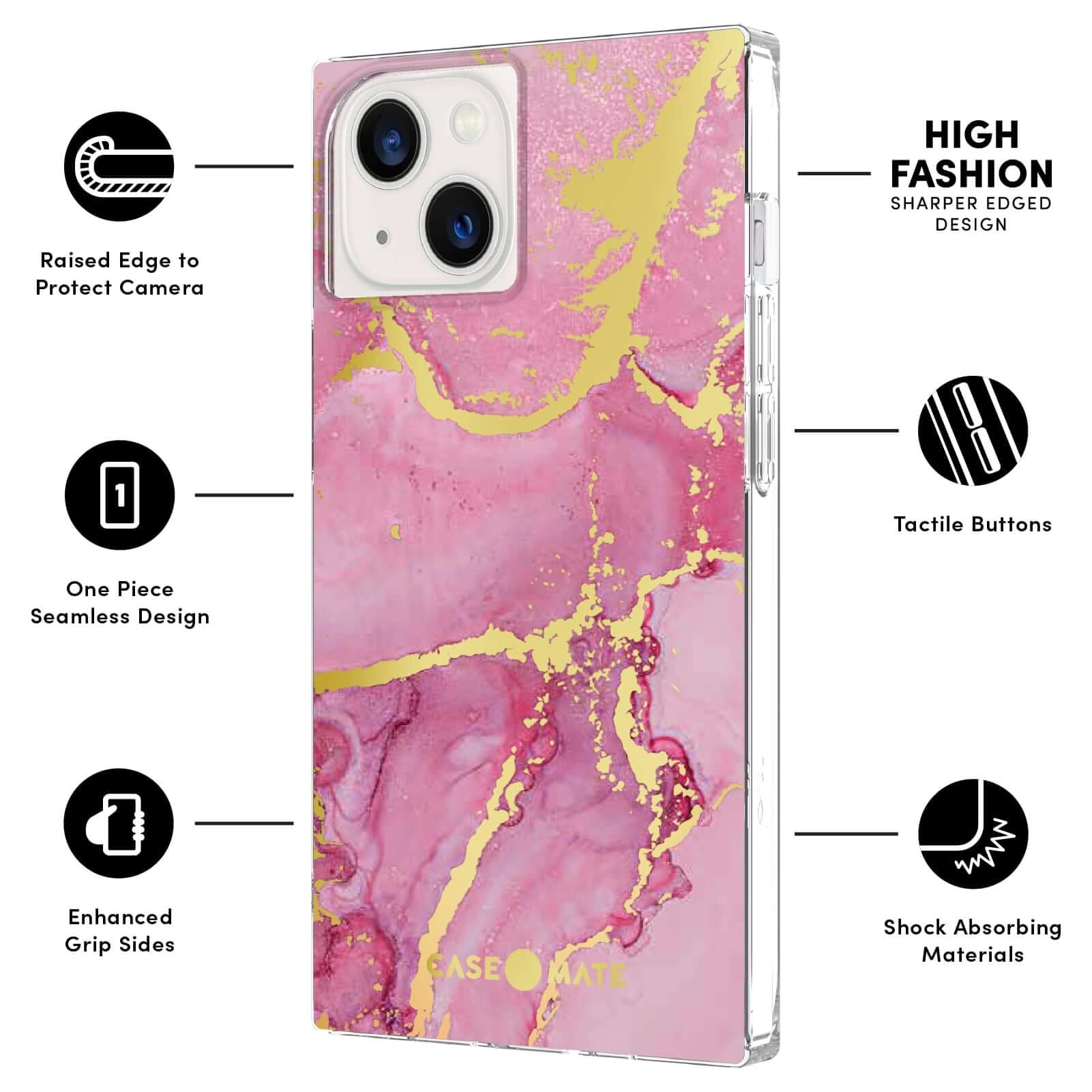 FEATURES: RAISED EDGE TO PROTECT CAMERA, ONE PIECE SEAMLESS DSIGN, ENHANCED GRIP SIDES, HIGH FASHION SHARPER EDGED DESIGN, TACTILE BUTTONS, SHOCK ABSORBING MATERIALS. COLOR::MAGENTA MARBLE