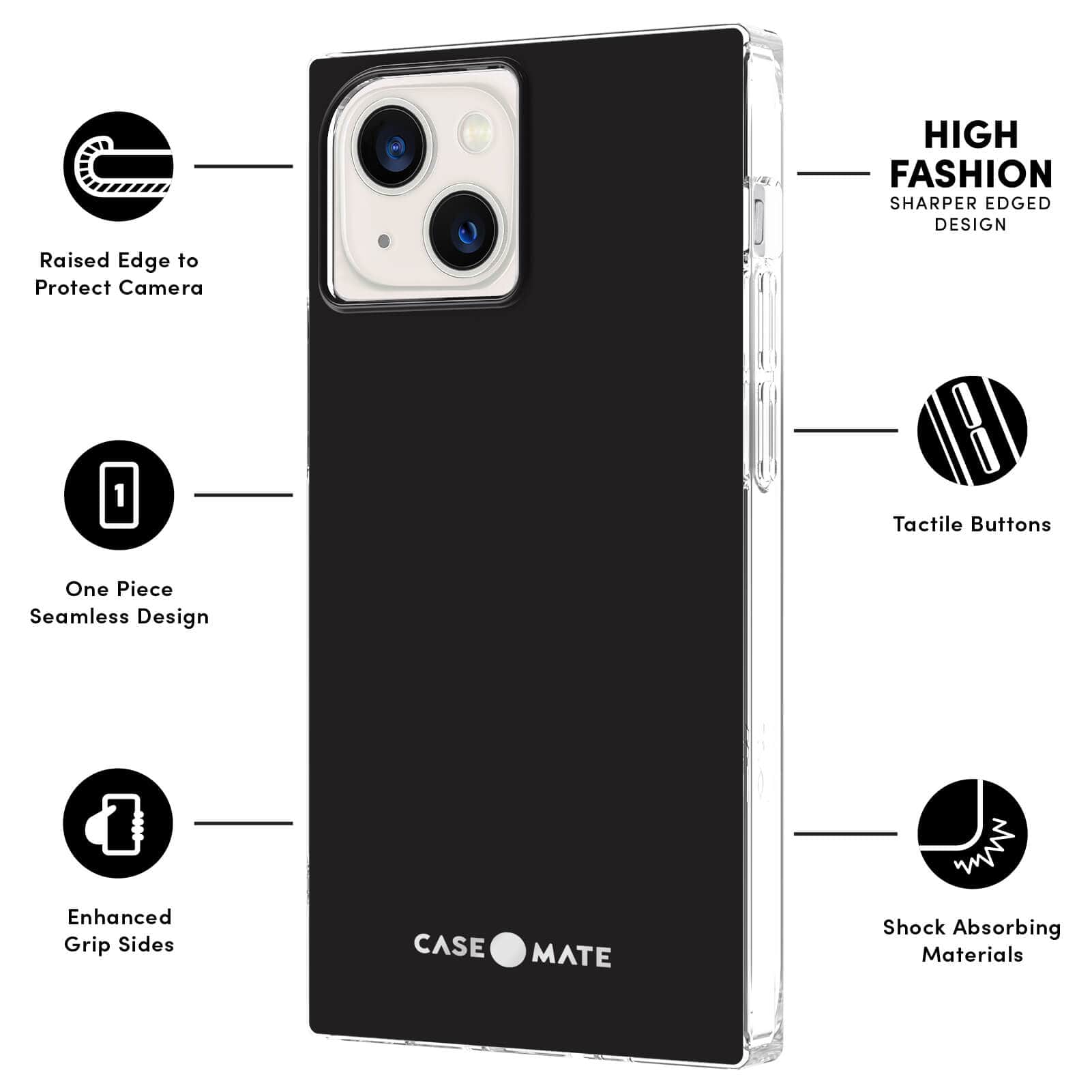 FEATURES: RAISED EDGE TO PROTECT CAMERA, ONE PIECE SEAMLESS DESIGN, ENHANCED GRIP SIDES, HIGH FASHION SHARPER EDGE DESIGN, TACTILE BUTTONS, SHOCK ABSORBING MATERIALS. COLOR::BLACK