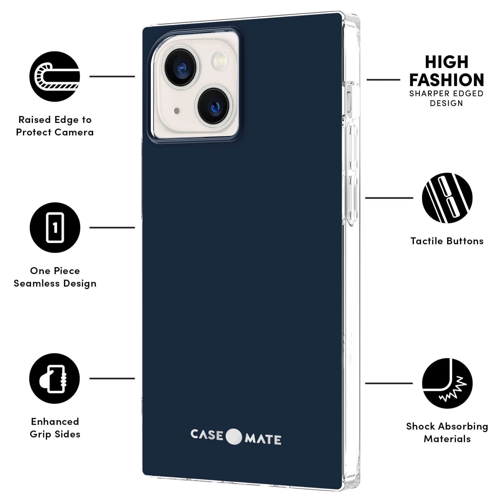 FEATURES: RAISED EDGE TO PROTECT CAMERA, ONE PIECE SEAMLESS DESIGN, ENHANCED GRIP SIDES, HIGH FASHION SHARPER EDGE DESIGN, TACTILE BUTTONS, SHOCK ABSORBING MATERIALS. COLOR::NAVY