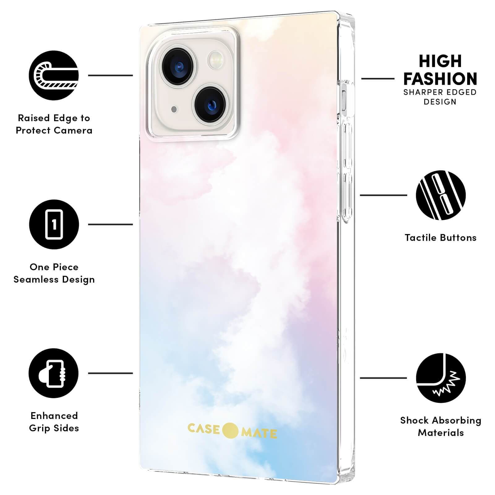 FEATURES: RAISED EDGE TO PROTECT CAMERA, ONE PIECE SEAMLESS DESIGN, ENHANCED GRIP SIDES, HIGH FASHION SHARPER EDGED DESIGN, TACTILE BUTTONS, SHOCK ABSORBING MATERIALS. COLOR::CLOUD 9