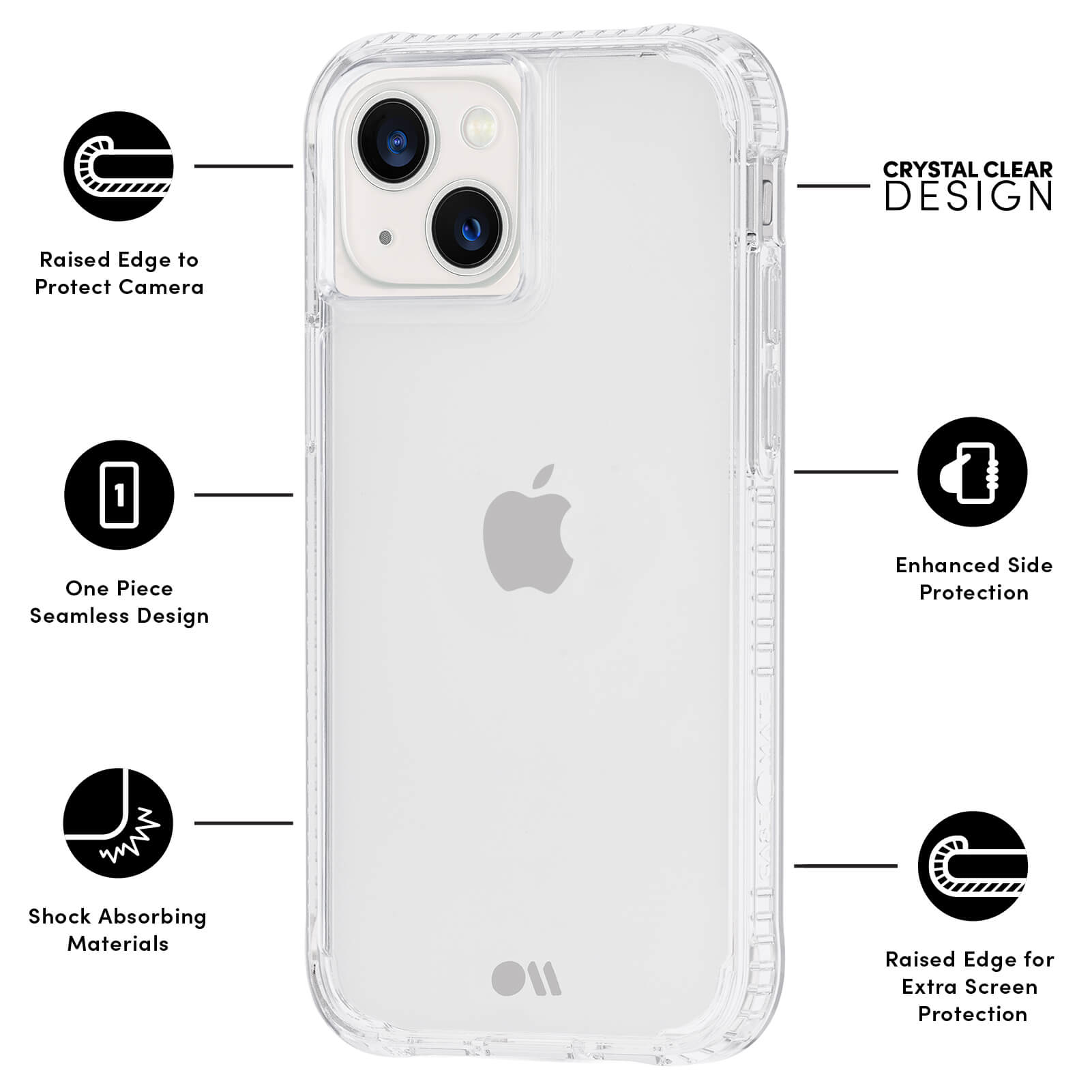 FEATURES: RAISED EDGE TO PROTECT CAMERA, ONE PIECE SEAMLESS DESIGN, SHOCK ABSORBING MATERIALS, CRYSTAL CLEAR DESIGN, ENHANCED SIDE PROTECTION, RAISED EDGE FOR EXTRA SCREEN PROTECTION. COLOR::CLEAR