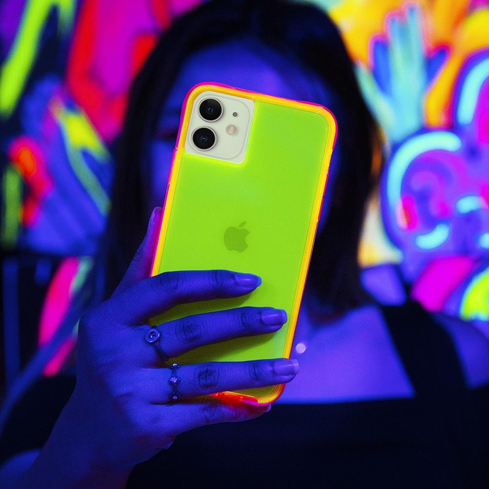 Case shining under neon lights. color::Yellow Neon