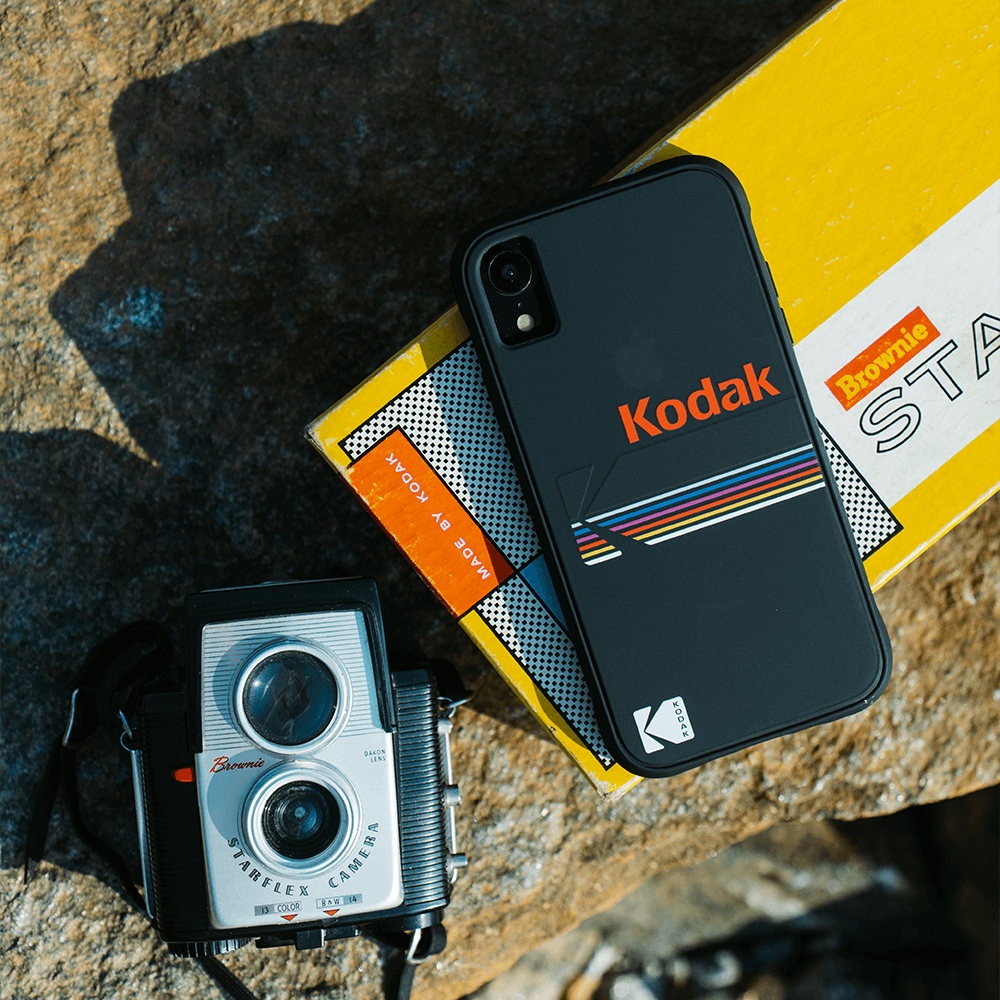 Black Kodak print iPhone XR case. color::Matte Black Logo