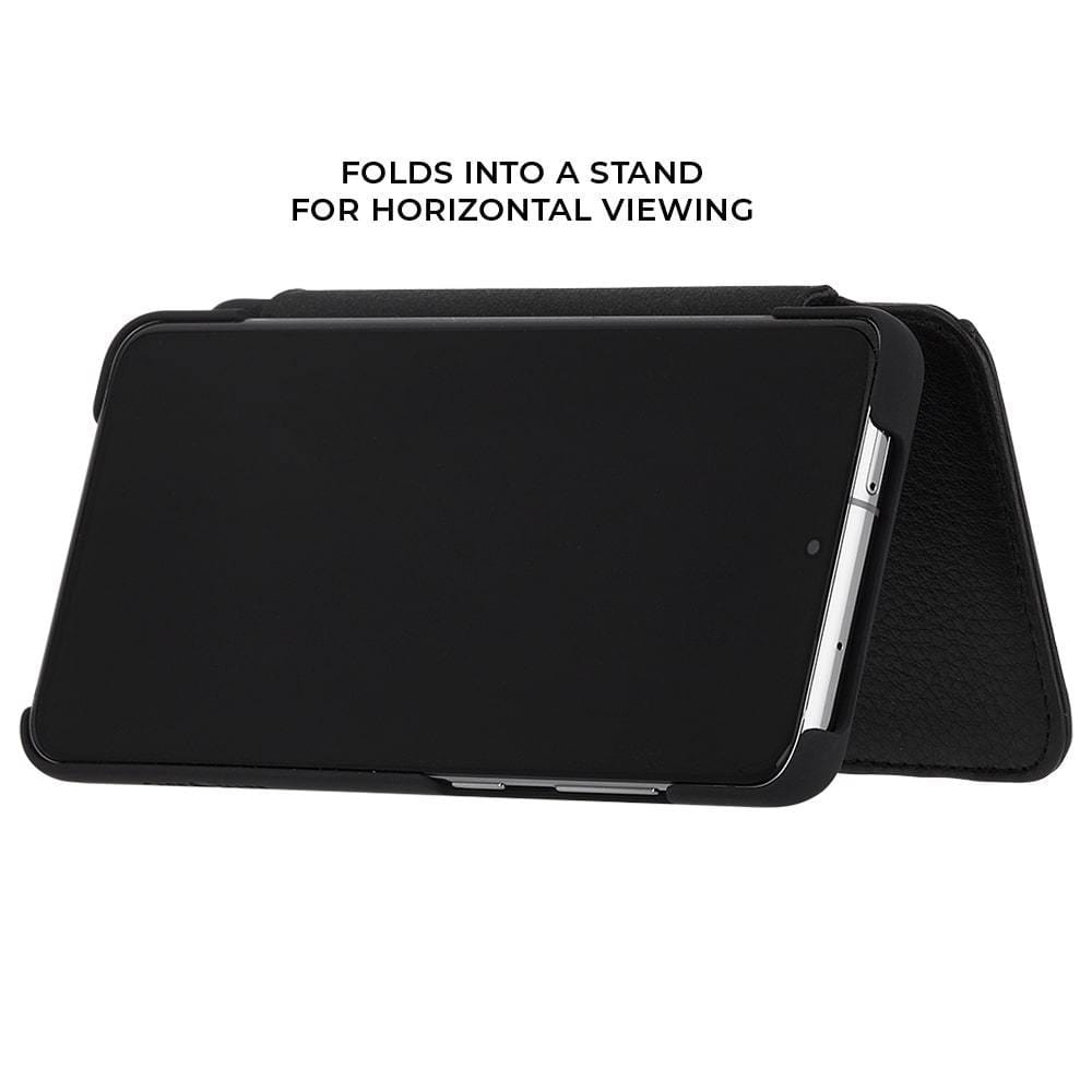 Folds into a stand for horizontal viewing. color::Black
