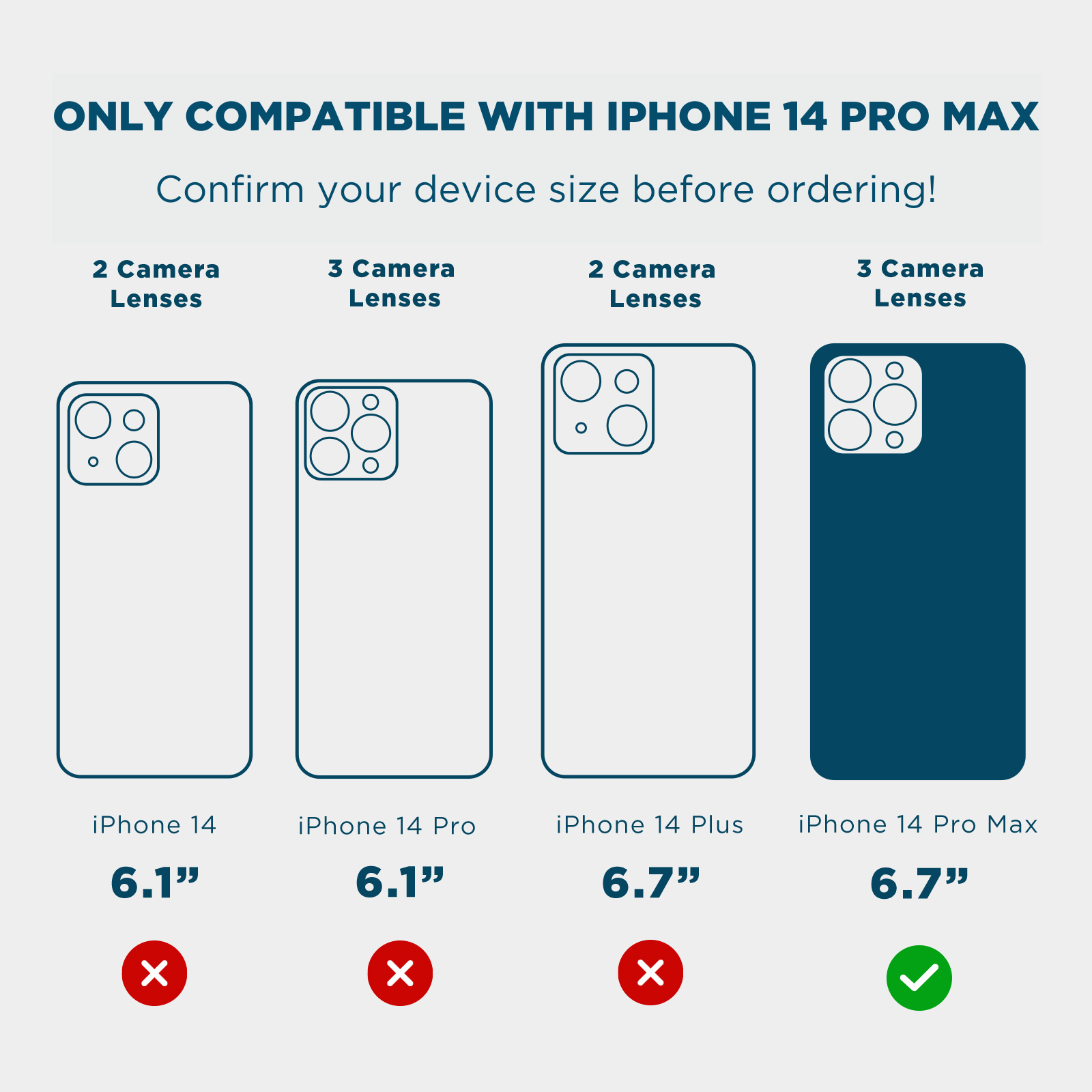 ONLY COMPATIBLE WITH IPHONE 14 PRO MAX. CONFIRM YOUR DEVICE SIZE BEFORE ORDERING. 2 CAMERA LENSES, 3 CAMERA LENSES, 2 CAMERA LENSES, 3 CAMERA LENSES, 6.1, 6.1, 6.7, 6.7. COLOR::HOT PINK