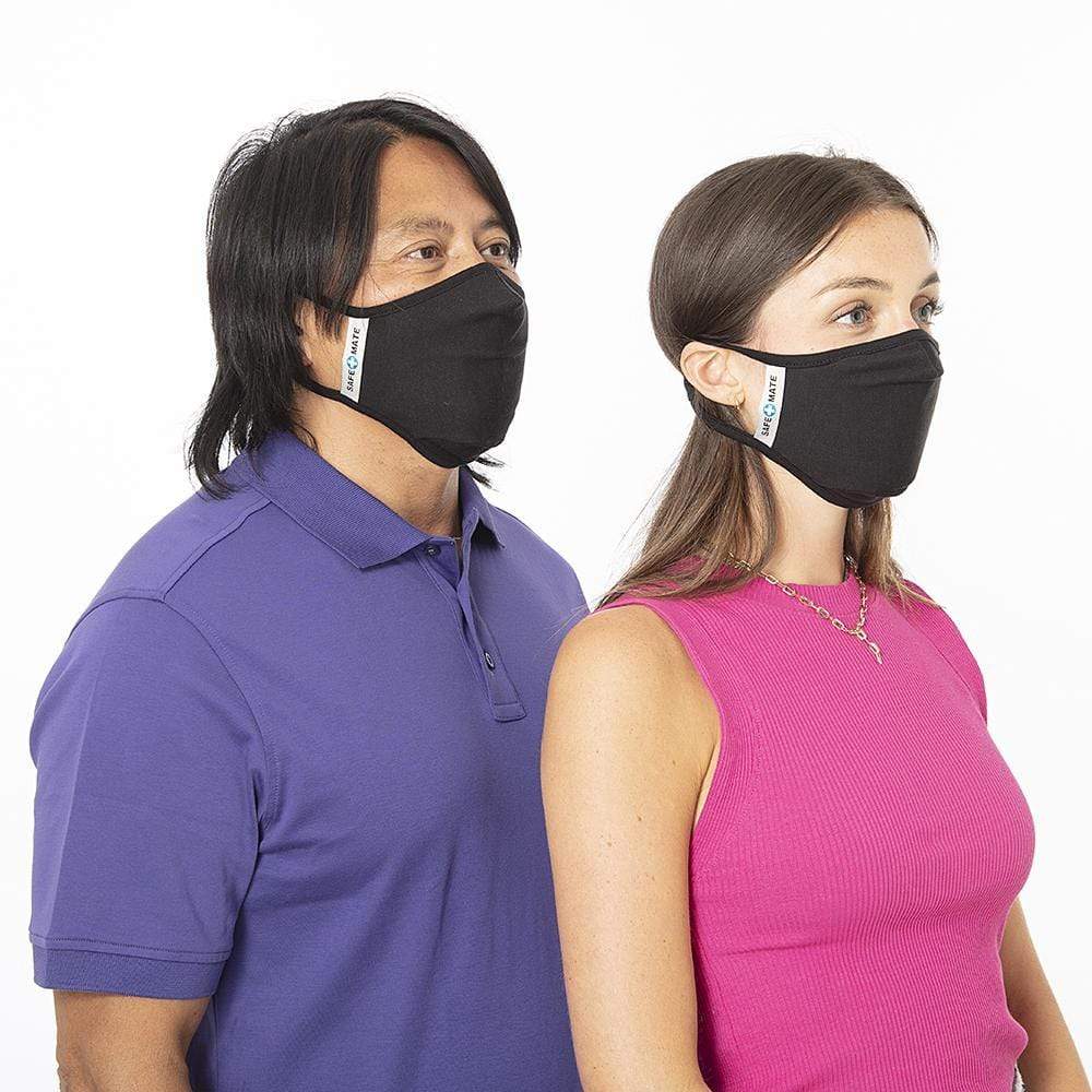 Man and woman wearing comfortable cloth face masks. color::Black