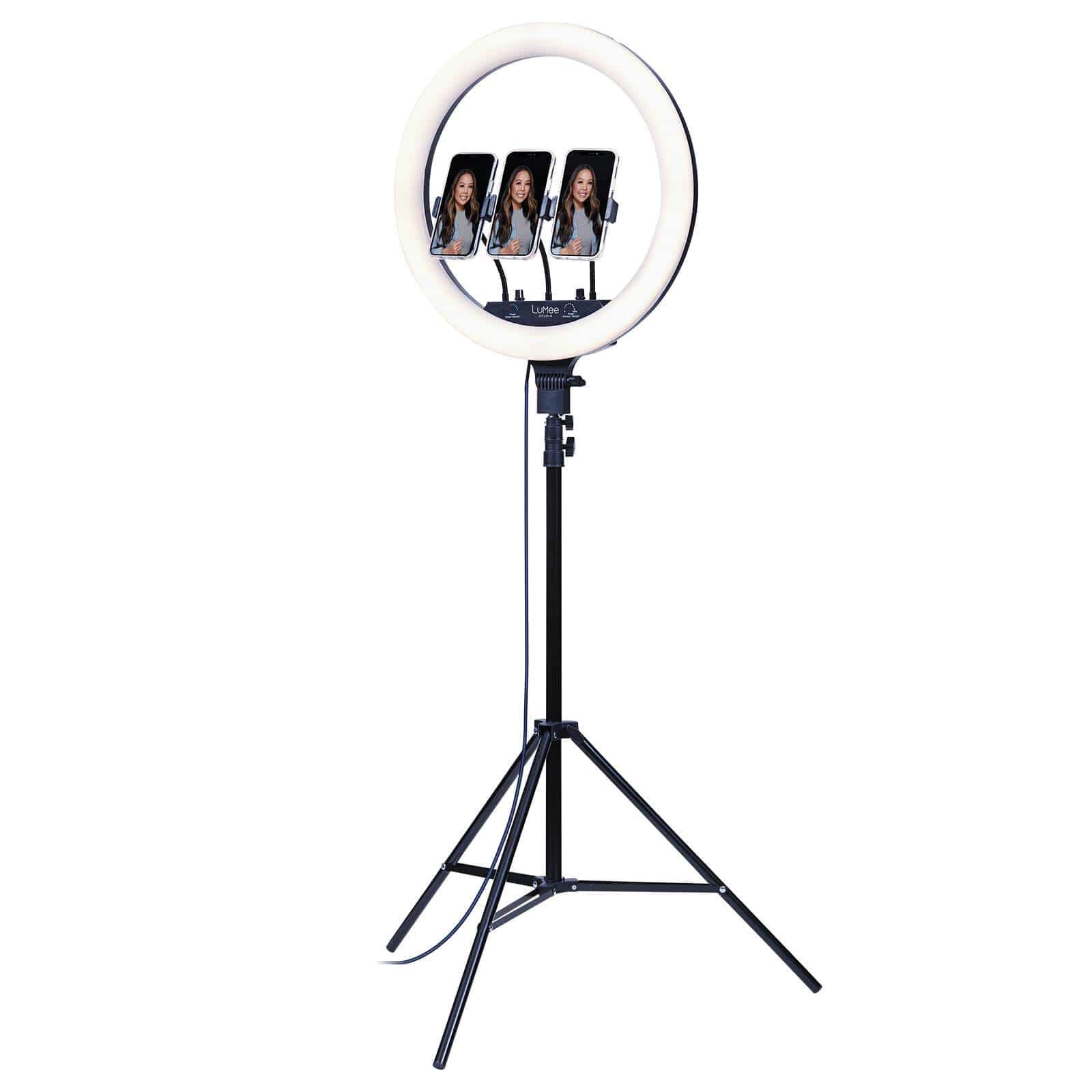 Ring Light on 18 Inch TriPod Stand with three phone holders