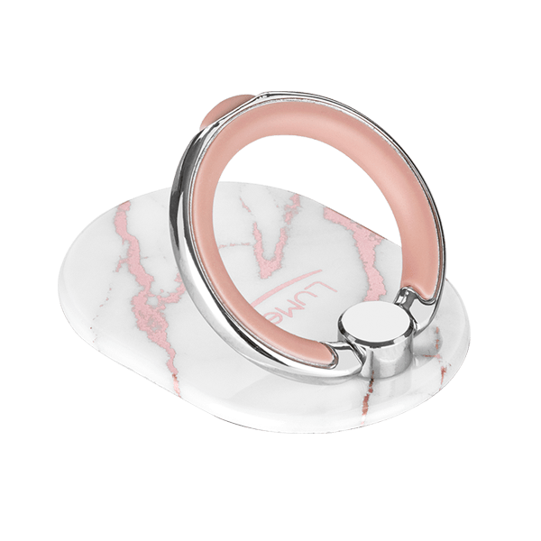 LuMee Rose Metallic White Marble Ring - Phone Grip