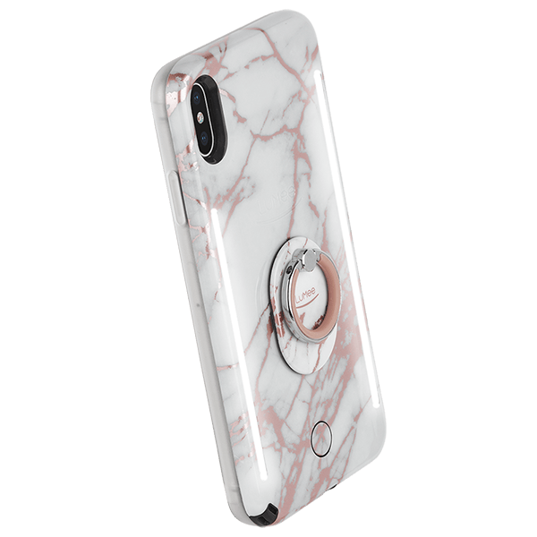 Metallic Marble LuMee Ring phone grip. color::Rose Metallic White Marble
