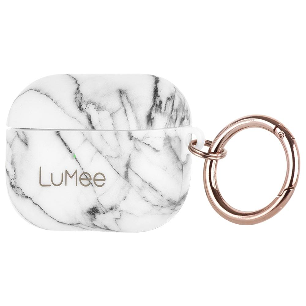 LuMee AirPods Pro case with white marble design. color::Lumee White Marble