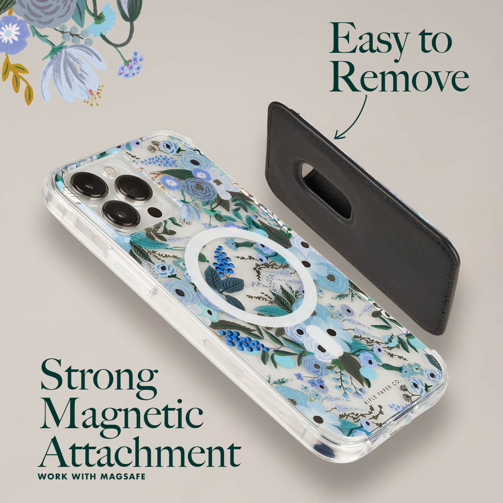 EASY TO REMOVE, STRONG MAGNETIC ATTACHMENT WORK WITH MAGSAFE. COLOR::GARDEN PARTY BLUE