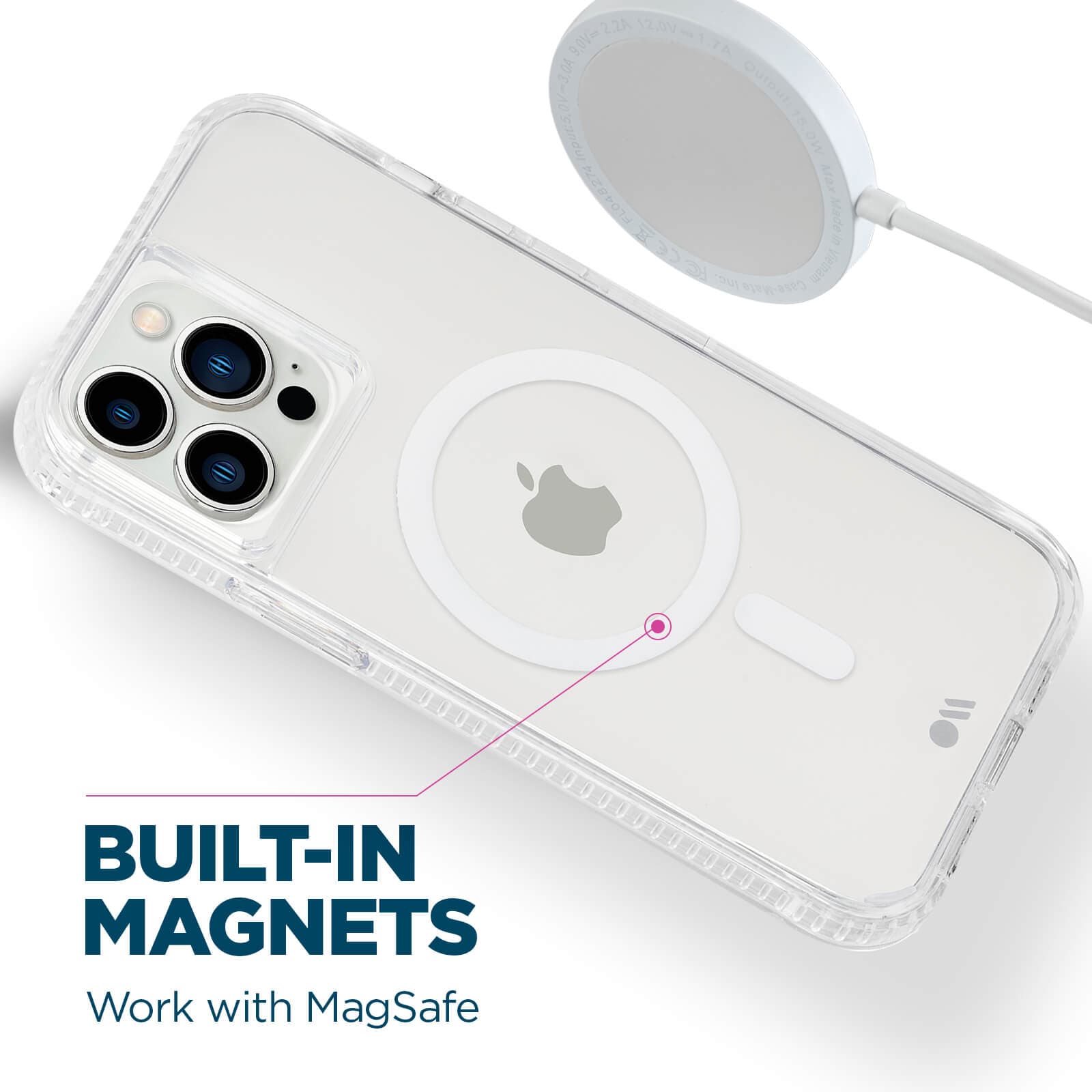 Built-in magnets work with MagSafe. color::Clear