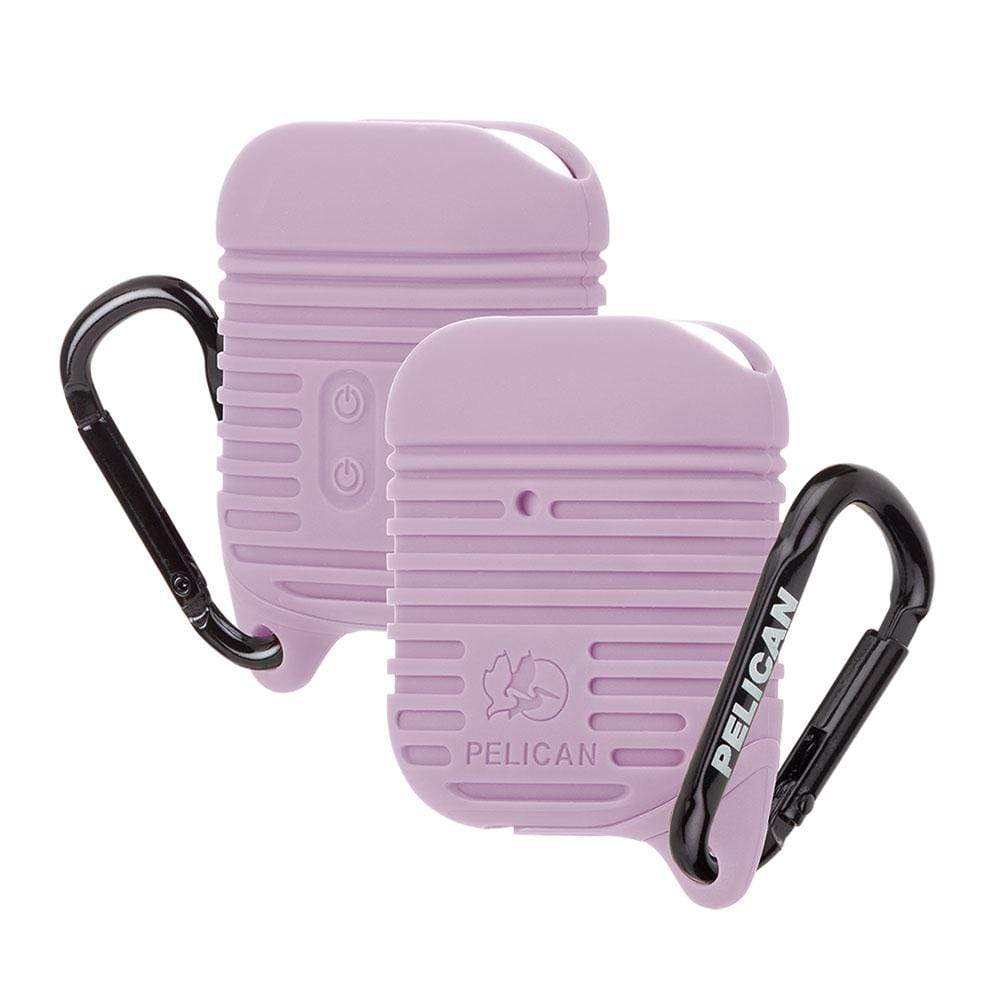 Front and back view of Pelican Protector AirPods case. color::Mauve