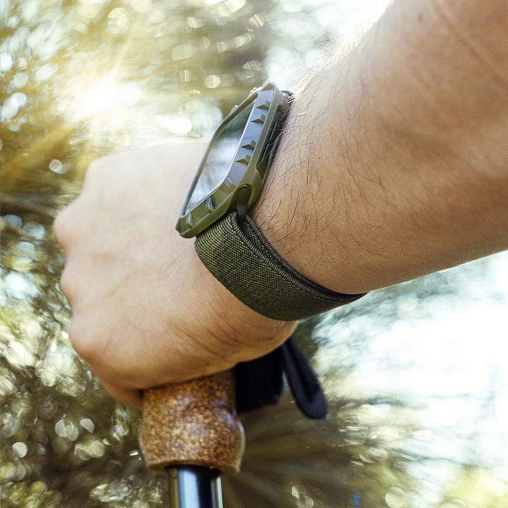 Pelican Protector Watch Band on arm. color::Camo Green