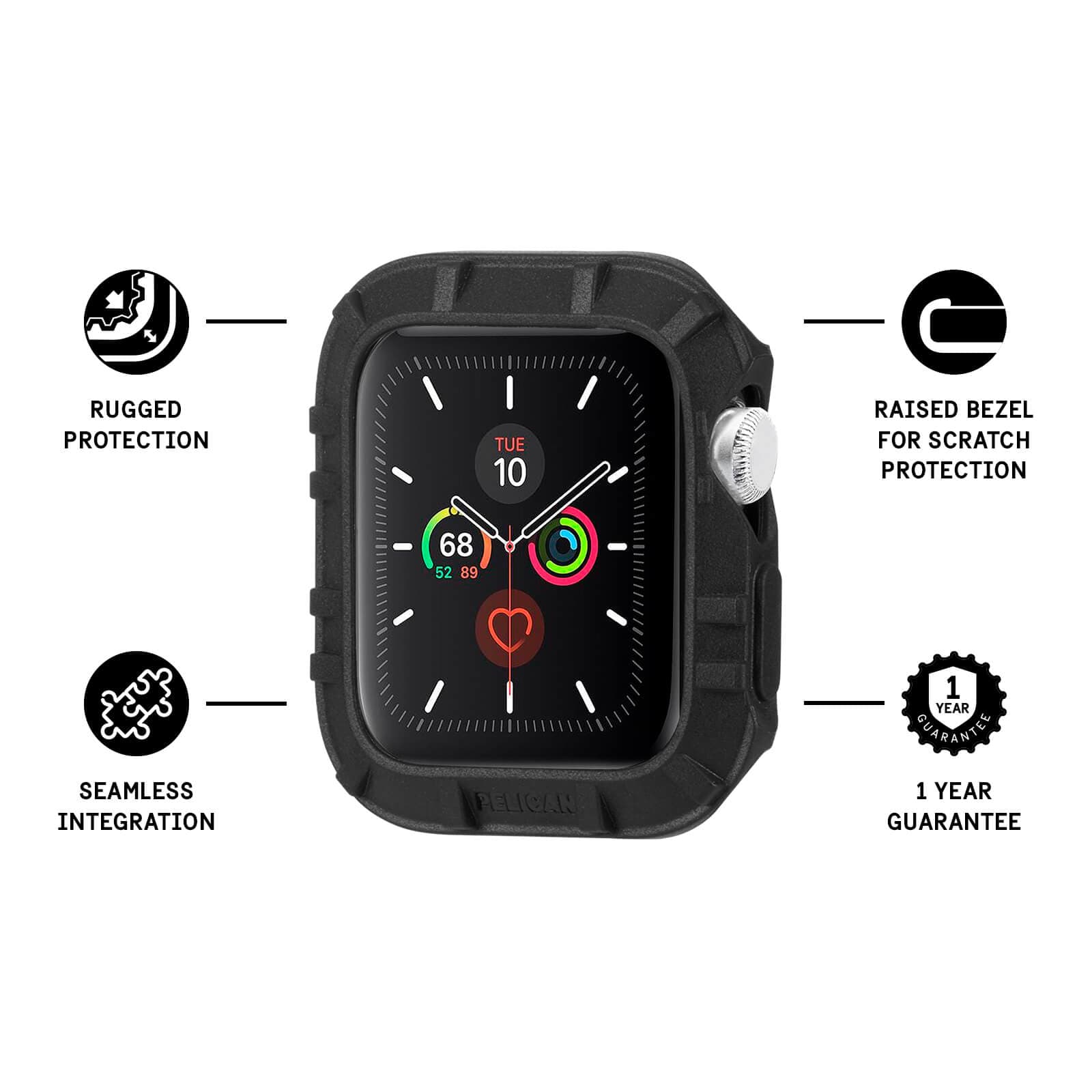 Features Rugged Protection, Seamless Integration, Raised Bezel for Scratch Protection, 1 year guarantee. color::Black