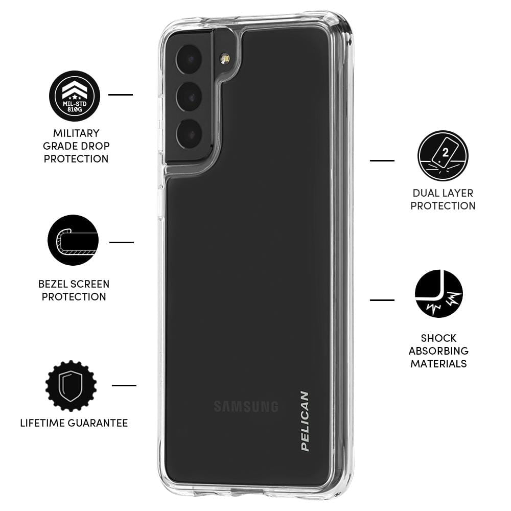 Features Military grade drop protection, bezel screen protection, lifetime guarantee, dual layer protection, shock absorbing materials. color::Clear