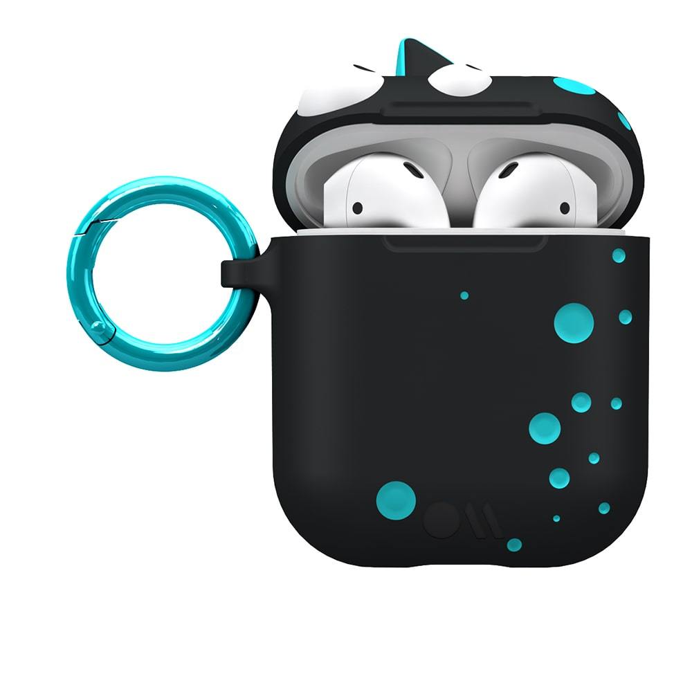 Black and blue monster figure AirPods case. color::Spike