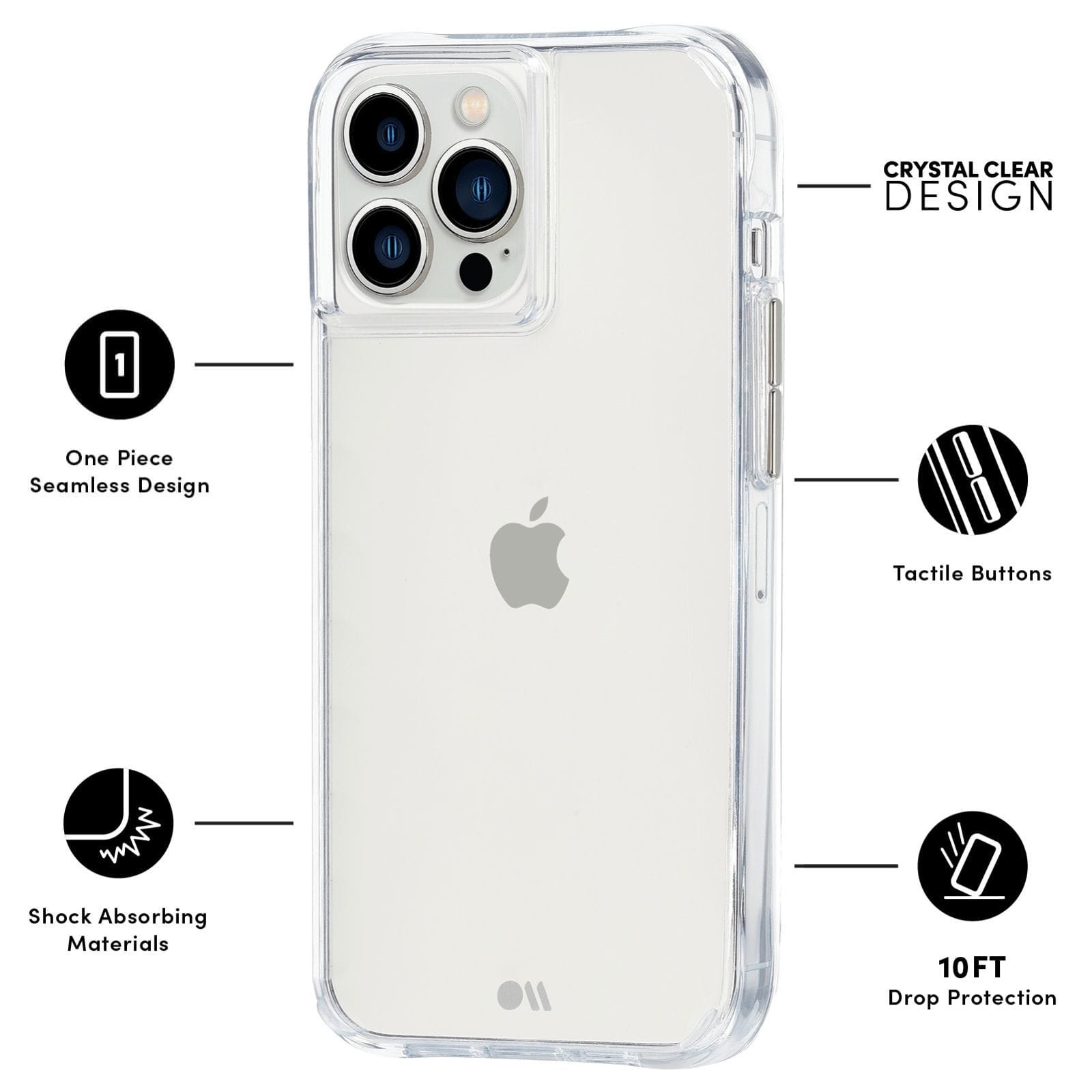 FEATURES: ONE PIECE SEAMLESS DESIGN, SHOCK ABSORBING MATERIALS, CRYSTAL CLEAR DESIGN, TACTILE BUTTONS, 10 FT DROP PROTECTION. COLOR::CLEAR