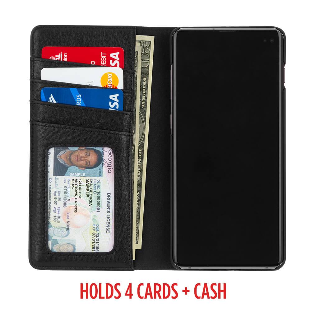 Holds 4 cards plus cash. color::Black